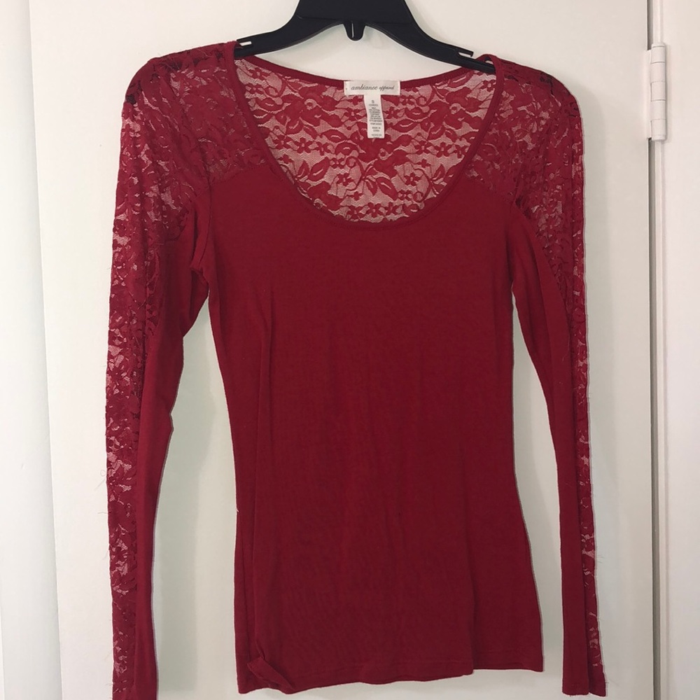 Red lace long sleeve shirt